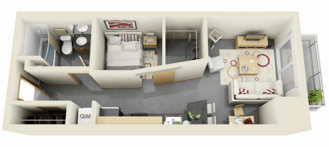 Floor plan for 1 bed, 1 bath, 538 sqft